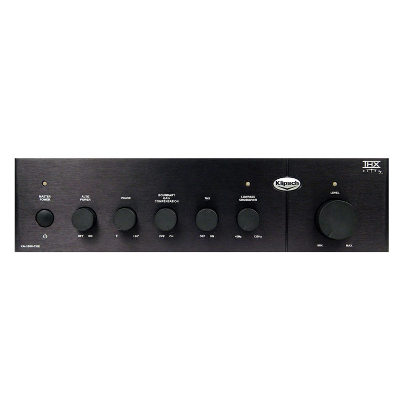 Klipsch Ka-1000-Thx Subwoofer Amplifier Klipsch ka-1000-thx front-panel power amplifier with multiple knobs and thx logo.