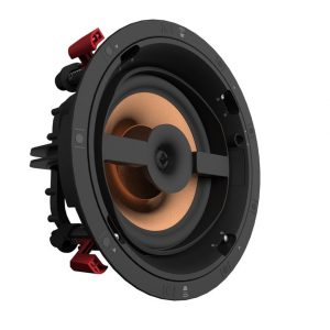 Copper cone loudspeaker driver with black housing and red binding posts