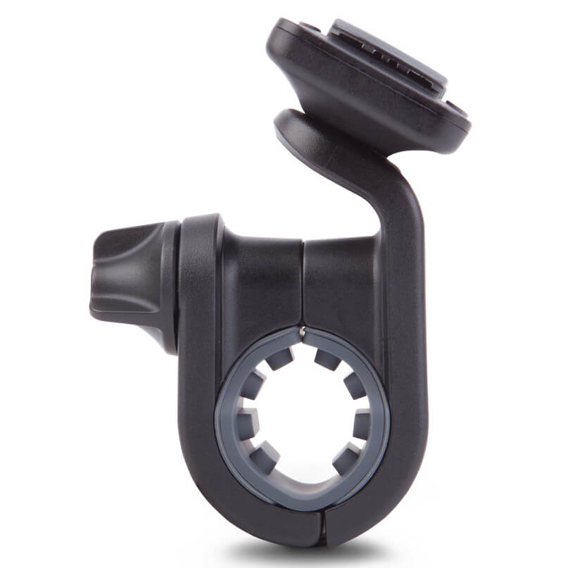 Moshi Endura Biking Kit For Iphone 8/7 Black plastic bicycle handlebar mount with circular clamp and angled top mounting plate.