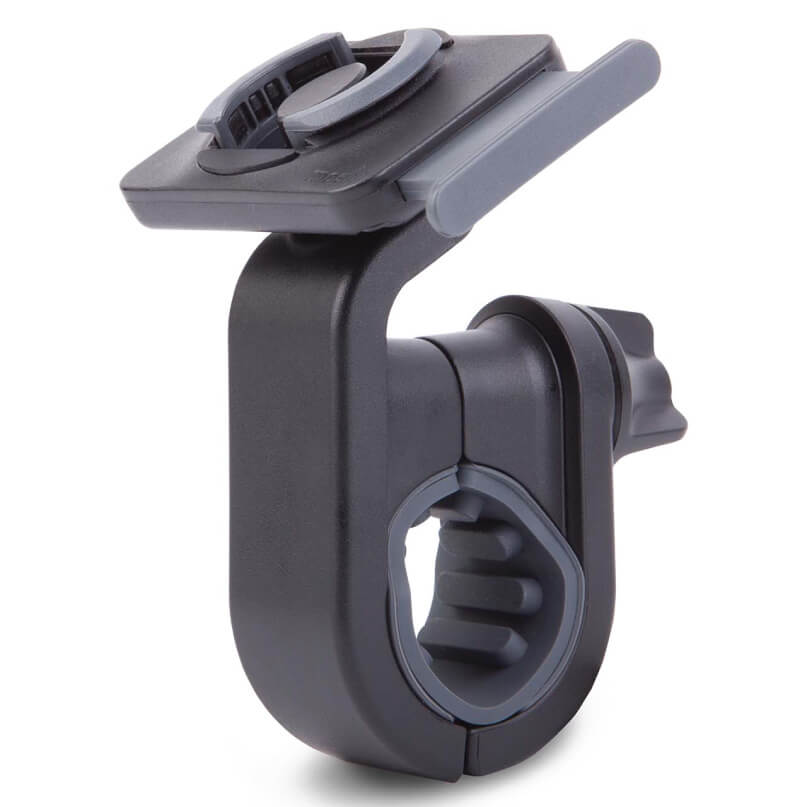 Moshi Endura Biking Kit For Iphone 8/7 Clamp-on bike handlebar mount with adjustable joint and phone holder, black plastic.