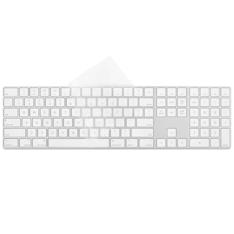 Moshi Clearguard Mk - Apple Keyboard With Keypad Apple magic keyboard with numeric keypad, white keys on a silver aluminum body.
