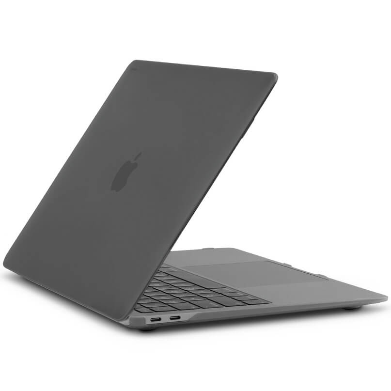 Moshi Iglaze For Macbook Air 13 (Thunderbolt 3/Usb-C) Apple macbook pro in space gray, opened at an angle, showing backlit keyboard and usb-c ports on the left edge.