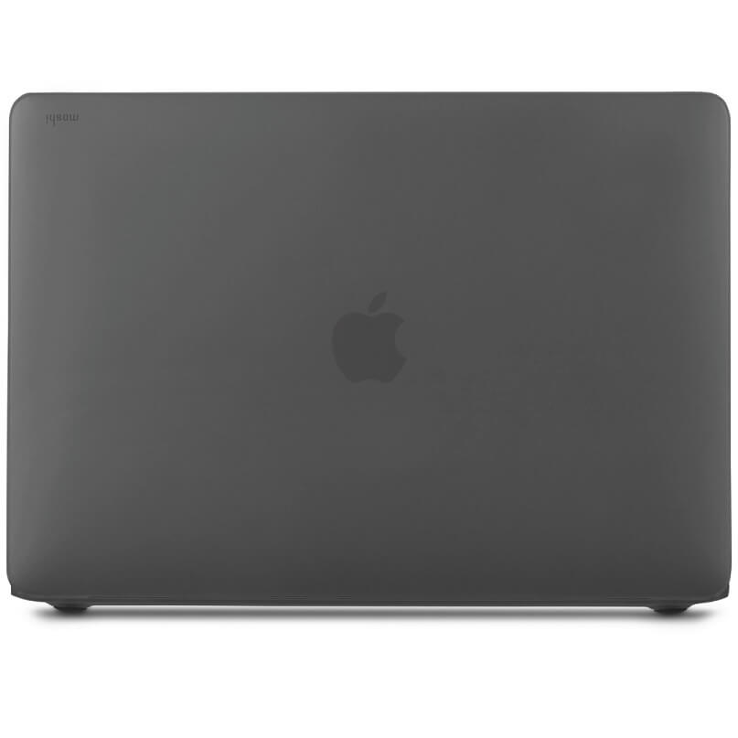 Moshi Iglaze For Macbook Air 13 (Thunderbolt 3/Usb-C) Apple macbook laptop in space gray, closed lid with centered apple logo and rounded aluminum chassis.