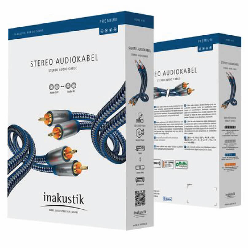 Inakustik Premium 5.0M Rca-To-Rca Audio Cable Inakustik premium stereo audio cable with braided blue outer jacket and gold-plated connectors.
