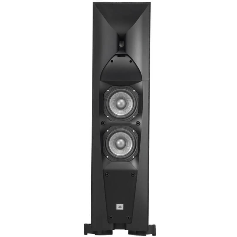 Jbl Studio 570 Floor Standing Speaker Jbl floor-standing loudspeaker with two circular drivers and a top horn, black cabinet.