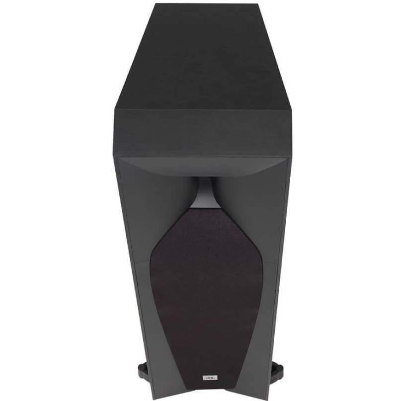 Jbl Studio 570 Floor Standing Speaker Floor-standing loudspeaker with a matte black cabinet and a dark curved fabric grille on the front.