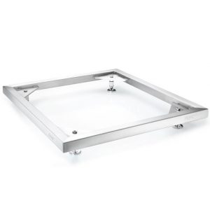 Square stainless steel frame with four adjustable feet and a central threaded post, likely a mounting base.