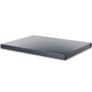 Dark gray flat metal blanking panel for a 19-inch server rack.