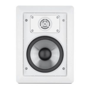 JBL wall-mounted speaker with a large silver woofer and a small circular tweeter on top