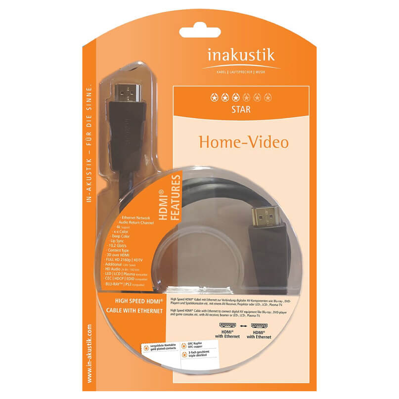Inakustik 324507 Star 0.75M Hdmi Cable With Ethernet Inakustik home-video hdmi cable with ethernet, star edition, high-speed.