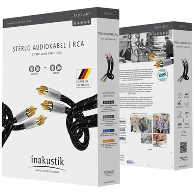 Inakustik Excellence 0.75M Rca-To-Rca Audio Cable Inakustik exzellenz stereo rca audio cable packaging with gold-plated rca connectors and made in germany label