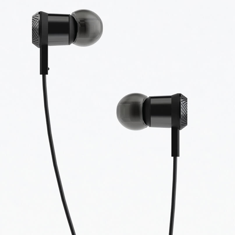 Jbl Synchros S100 In-Ear And Earbud Headphones Unknown-brand black wired in-ear headphones with metal knurled housings and gray silicone tips.