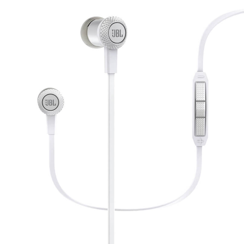 Jbl Synchros S100 In-Ear And Earbud Headphones Jbl white in-ear headphones with inline three-button remote and knurled metal earpiece caps