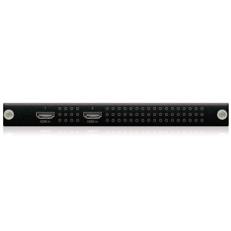 Blustream Pro-In2H Custom Pro 4K - Input Board Black rack-mount hdmi input panel with two hdmi in ports and a perforated front panel.