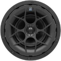 Round black car subwoofer with a multi-spoke basket and center logo cap.