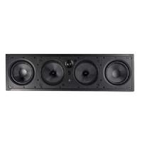 Black rectangular loudspeaker panel with four evenly spaced circular drivers.