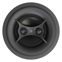 Round car subwoofer speaker with black cone, grey surround, central dust cap, and four-spoke mounting frame.