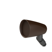 Brown conical plastic funnel with mesh interior and a gray mounting clip.