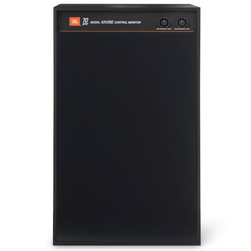 Jbl 4312E Studio Monitor Bookshelf Speaker Jbl 4312se control monitor speaker, black cabinet with orange label and two control knobs on top front panel.