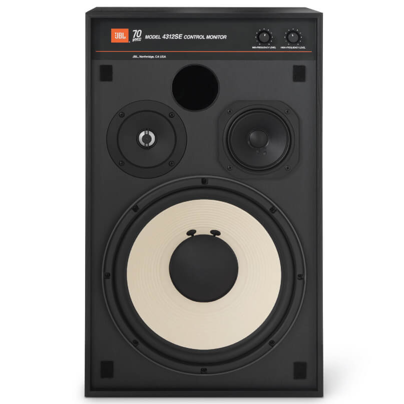 Jbl 4312E Studio Monitor Bookshelf Speaker Jbl 4312se control monitor speaker with large white woofer and two smaller drivers in black cabinet.