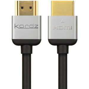 Kordz HDMI cable with gold-plated connectors, silver metal housings, black flexible cable