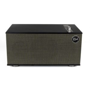 Kiesel guitar amplifier cabinet with black top, brass-toned grille, round Kiesel badge on the front.