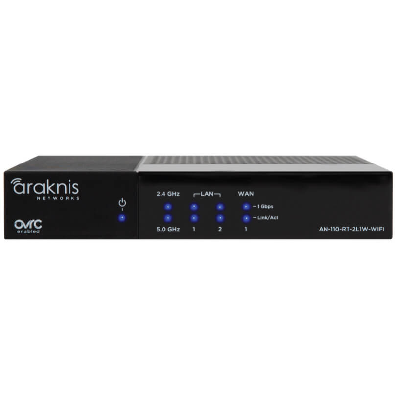 Araknis Networks 110-Series Single-Wan Gigabit Vpn Router With Wi-Fi Araknis networks an-110-rt-2lw-wifi dual-band router with blue lan/wan leds.