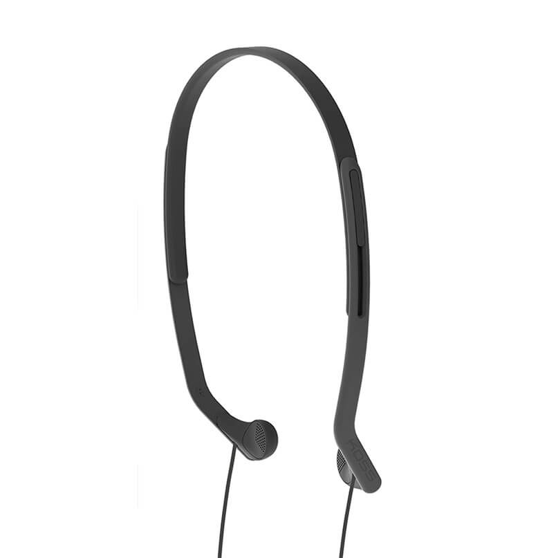 Koss Kph14 On Ear Headphones Black wireless neckband headset with attached in-ear earbuds and side controls.