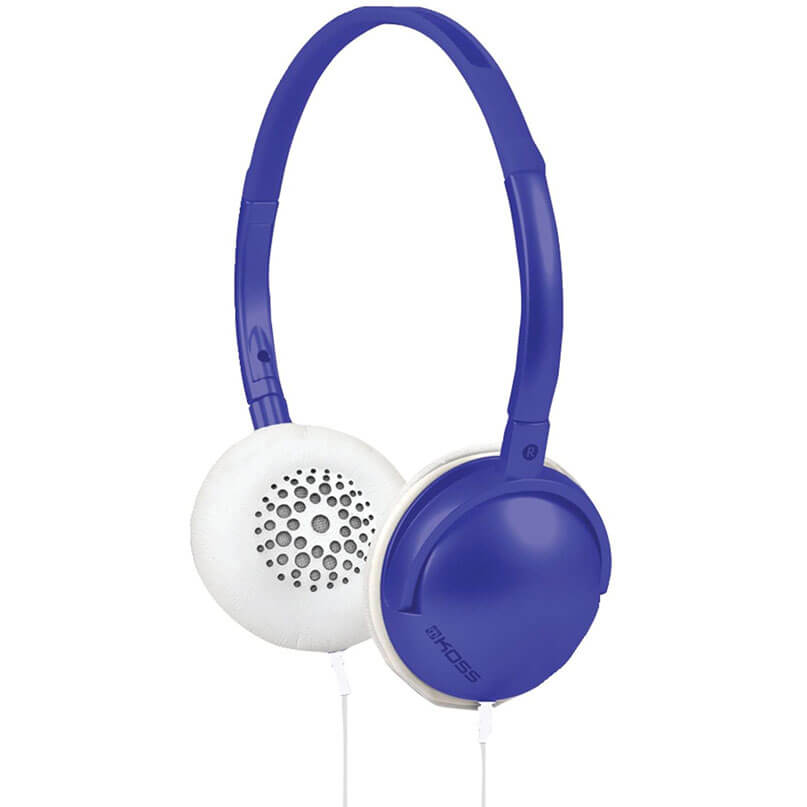 Koss Ruk40B On-Ear Headphone Blue over-ear wired headphones with white perforated left earcup and solid blue right earcup, minimal branding visible.