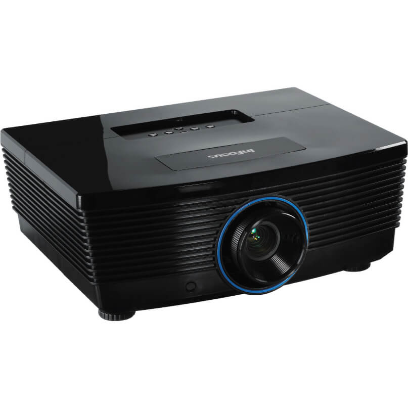 Infocus In5312 Installation Projector Infocus projector with blue-ring front lens, black ribbed body, and top control panel.