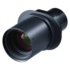 Large black camera lens with a wide front element and metal housing; branding not visible.