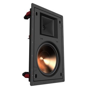 In-wall speaker with copper woofer and square horn-loaded tweeter.