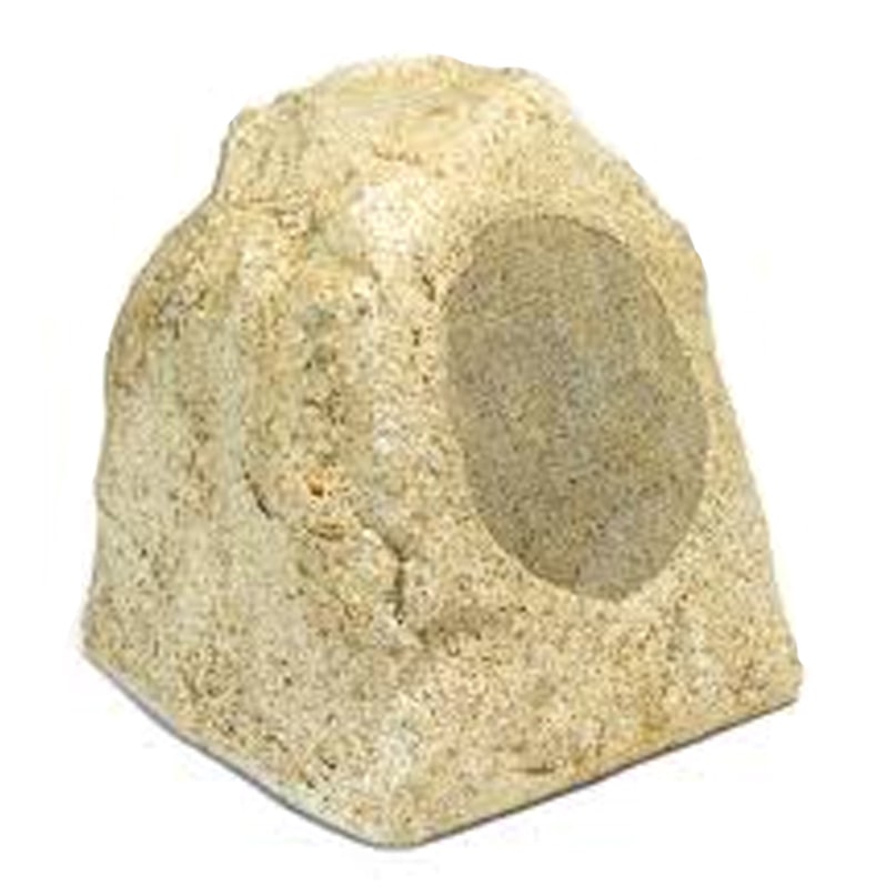 Klipsch Pro-500-T-Rk Rock Speaker Each Beige rough rock with a large circular hollow on one side.