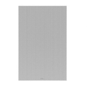 Tall rectangular speaker with a perforated metal grille and a small brand logo at the bottom center.