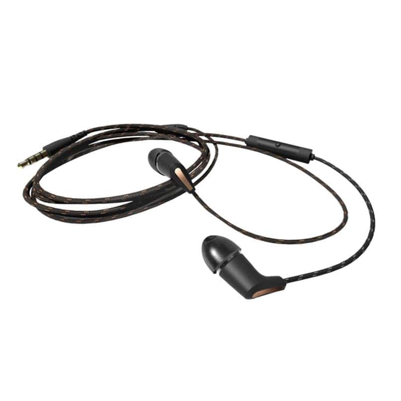 Klipsch T5 Wired Earphones - White Only Wired in-ear headphones with braided brown cable, black silicone ear tips, and 3. 5mm audio jack.