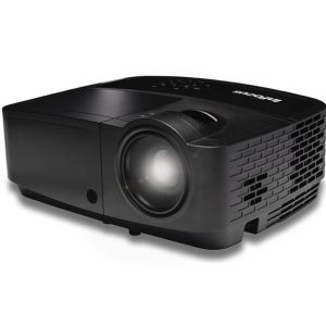 Nebula portable projector with front lens, compact black body and side ventilation.