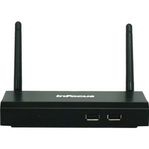 Black dual-antenna wireless USB adapter with two front-facing USB ports.