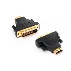 HDMI to DVI adapter with gold-plated connectors and black housing.
