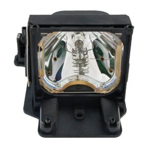 Projector lamp assembly with reflective housing and black mounting frame.