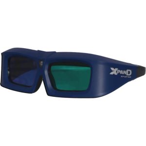 XPAND blue 3D glasses with green lenses and wraparound frame.
