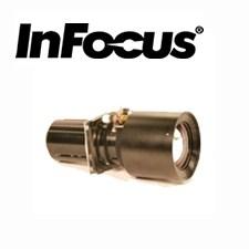InFocus projector lens assembly, cylindrical metal housing with adjustable clamp and front mounting ring.