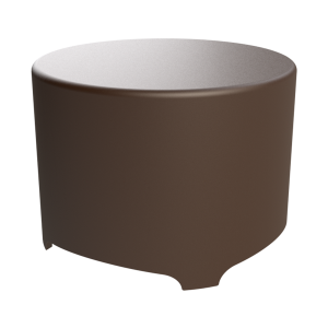Brown cylindrical planter with a light gray top and a curved base notch.