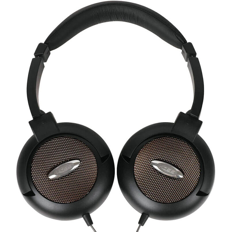 Koss Full Size Headphones - Ur55 Black over-ear headphones with brown mesh grills and a padded headband.