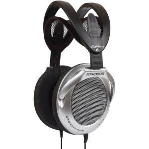 KOSS UR40 Titanium over-ear headphones with silver perforated ear cups and black cushioned headband.