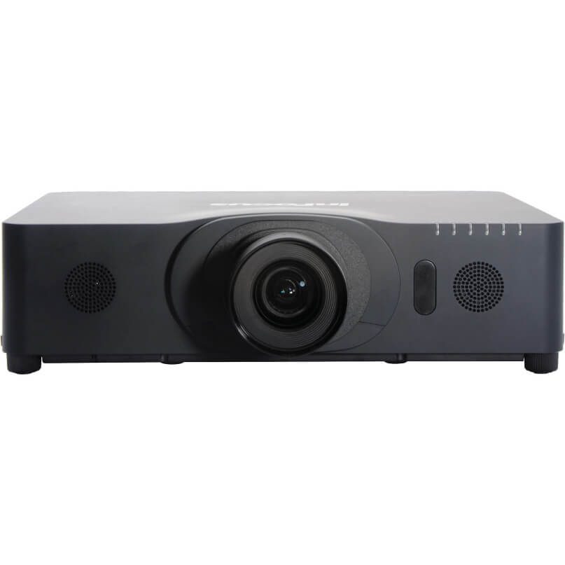 Infocus In5135 Installation Projector Front view of a compact projector with a central lens and two built-in speakers.