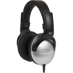 KOSS UR29 over-ear headphones with black headband and silver ear cups, wired.