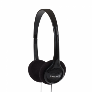 KOSS over-ear headphones with black plastic headband and cushioned ear cushions.