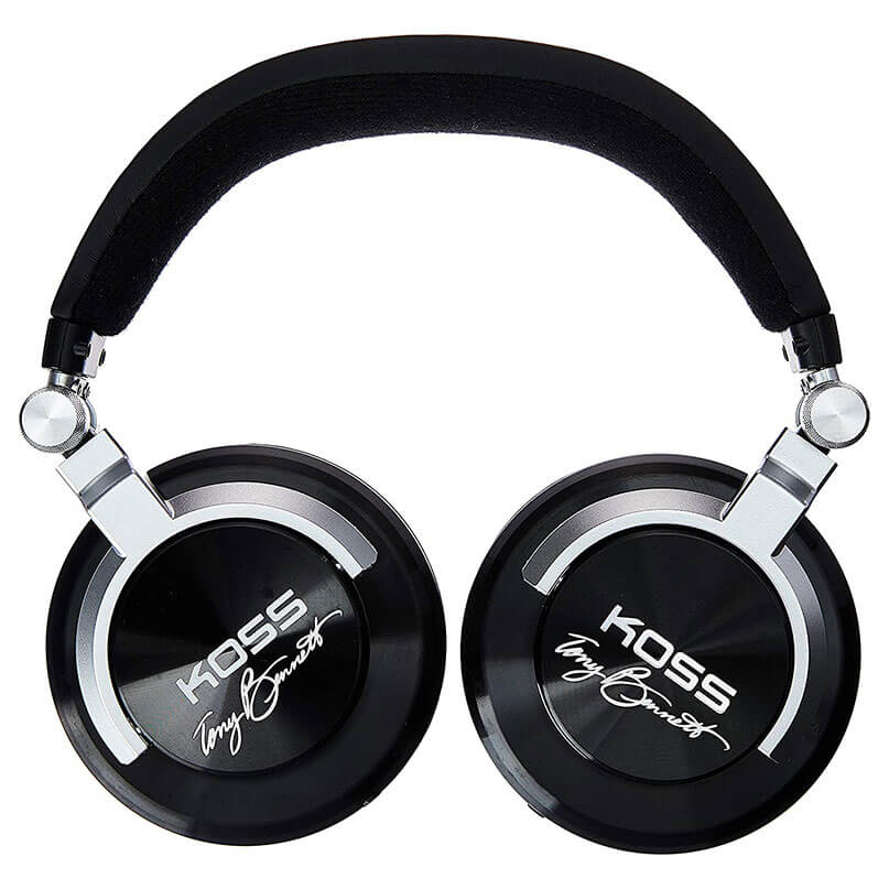 Koss Tbse1 Full Size Headphones With Tony Bennett'S Album Koss tony bennett signature over-ear headphones with black cushions and silver metal accents.