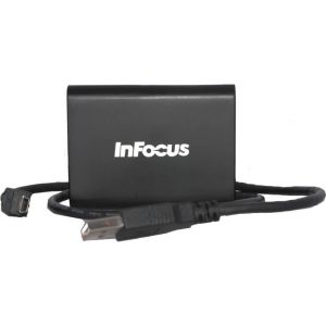 InFocus HDMI adapter, black rectangular box with attached HDMI and USB cables.
