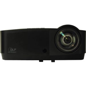 Black DLP Texas Instruments projector with a large front lens.